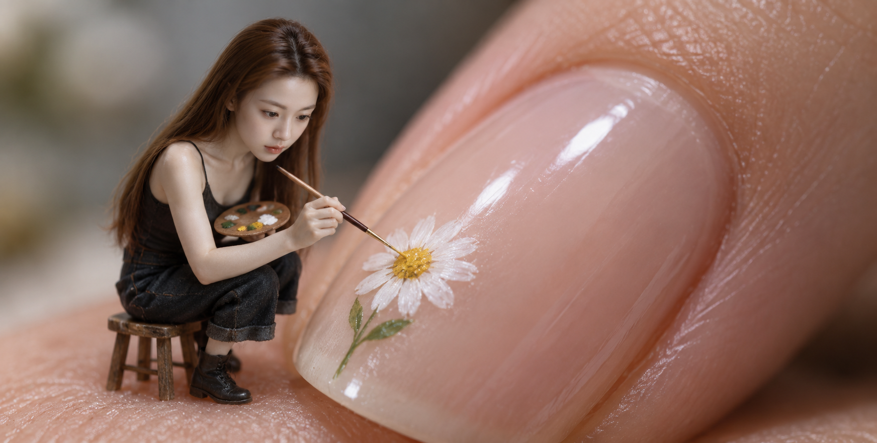 Họa sĩ thu nhỏ vẽ cảnh tí hon trên móng tay khổng lồ