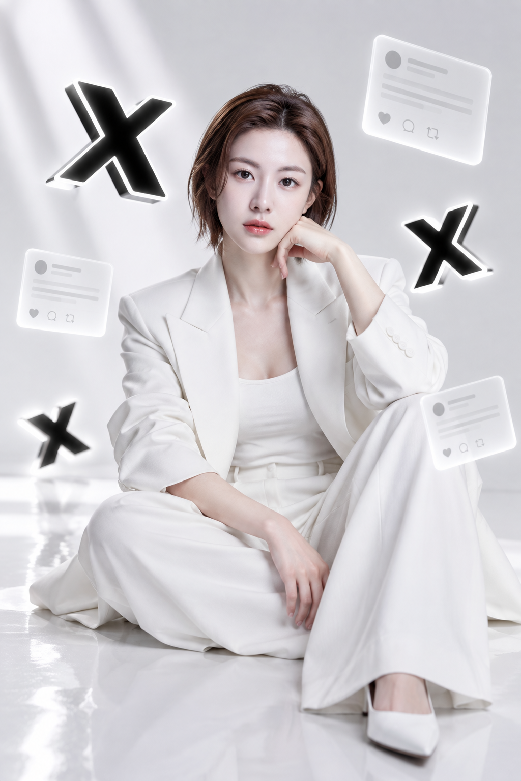 X创作者极简白色电影感时尚肖像