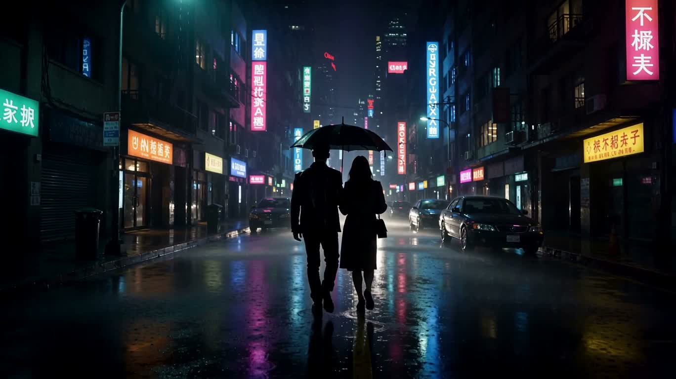 Balade sous la pluie néon