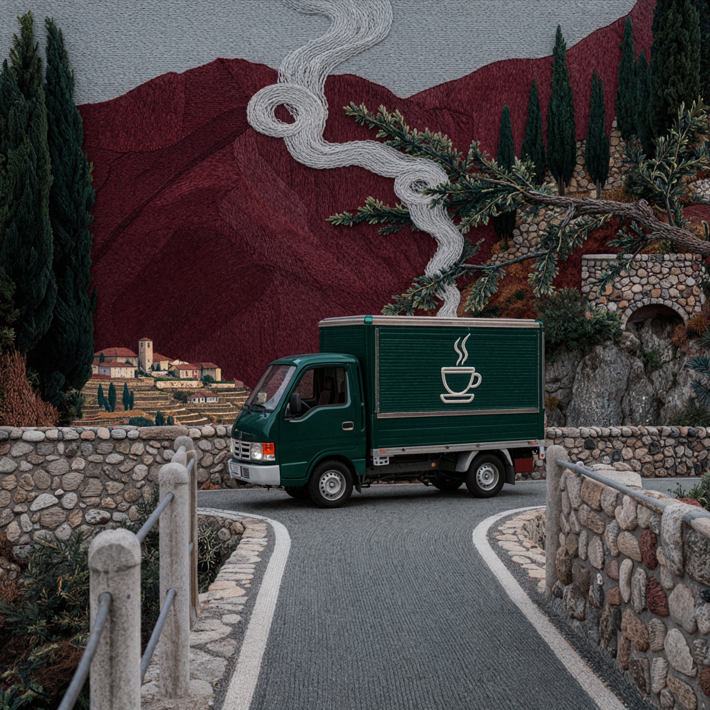 山间咖啡车 · 刺绣织物