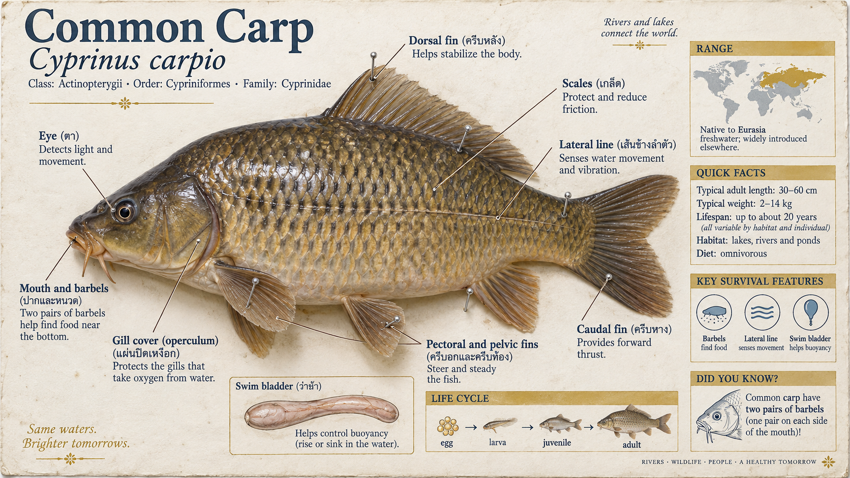 Atlas des spécimens de carpes en papier du musée