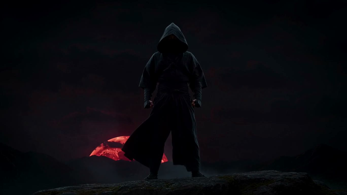 Guerrier ninja dans le vent de la lune écarlate