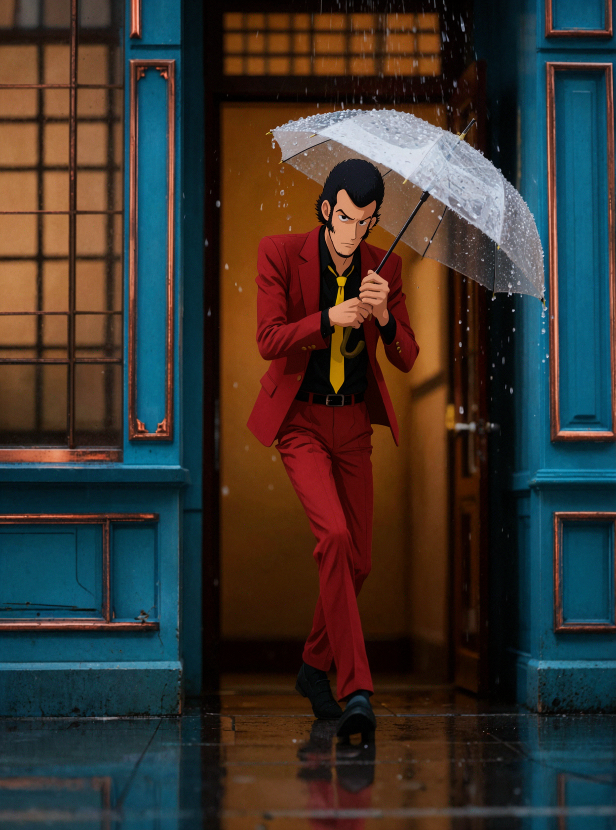 Lupin III · Parapluies croisés · Tilt-shift — AI image creation