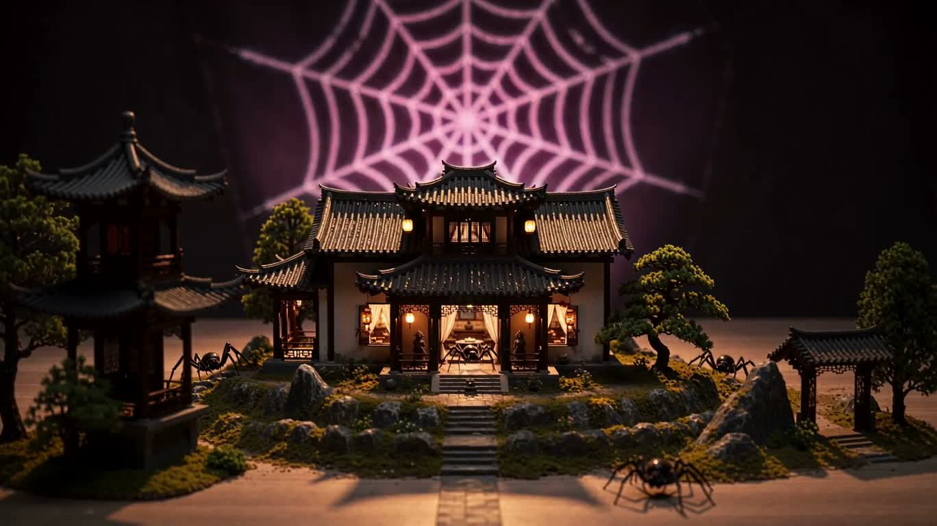 霓虹蜘蛛屋微缩景观