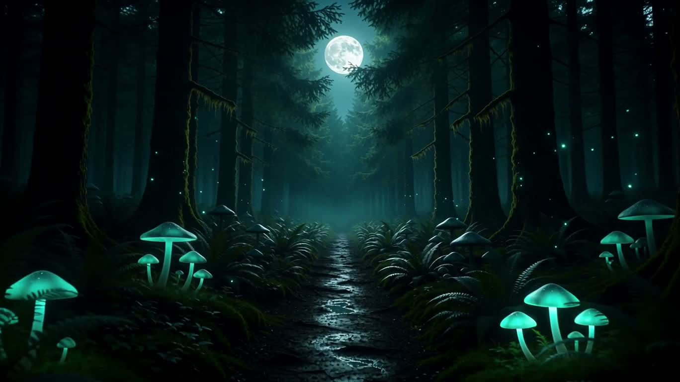 Moonlit Glowing Forest Path