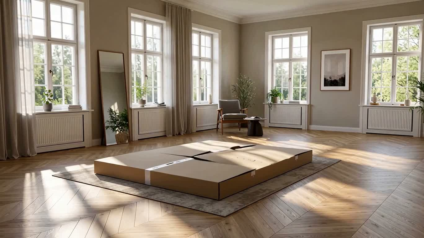 Assemblage instantané d'une chambre nordique ensoleillée