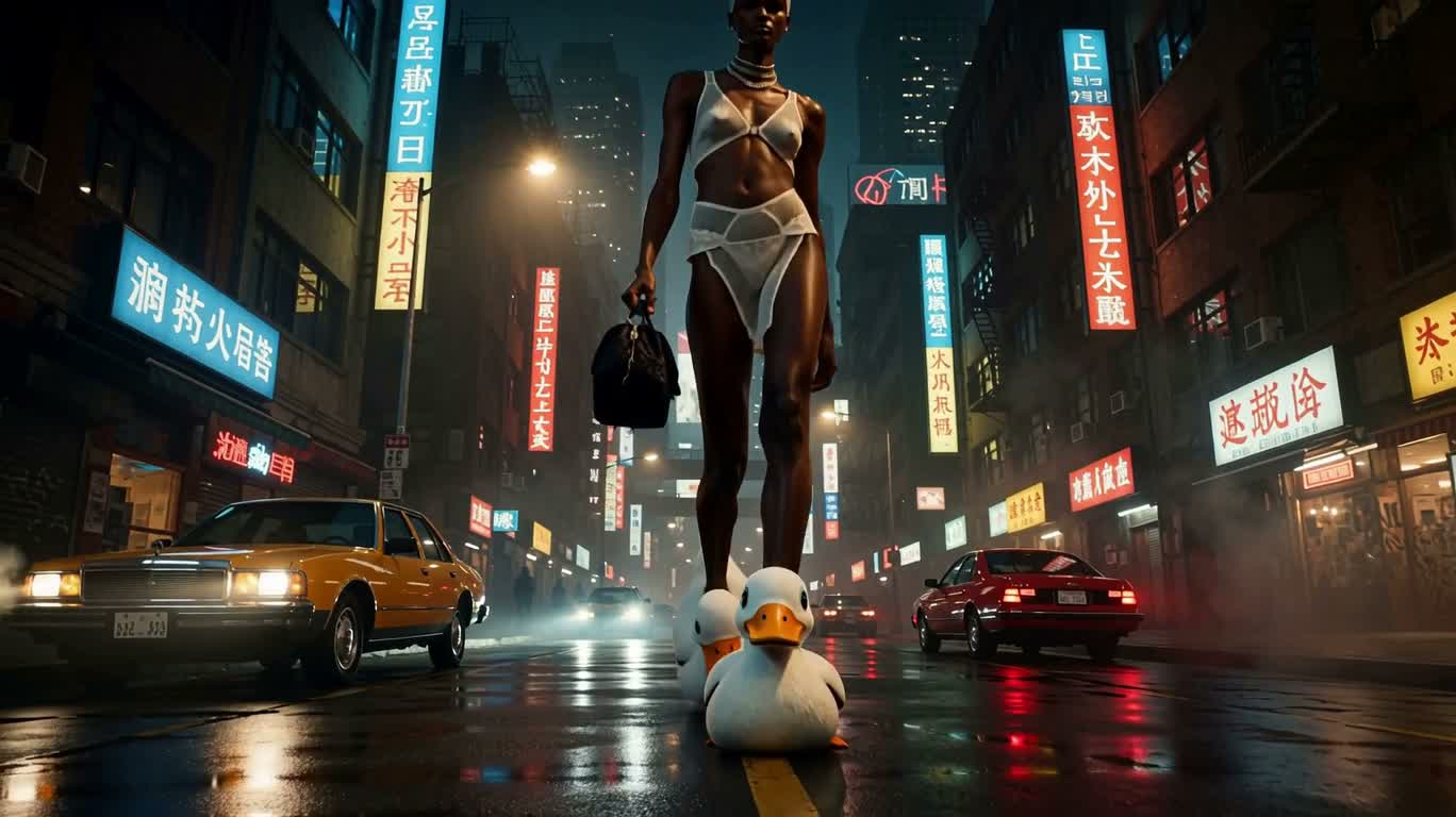 Cyber Giant Street Fashion Show — AI video creation