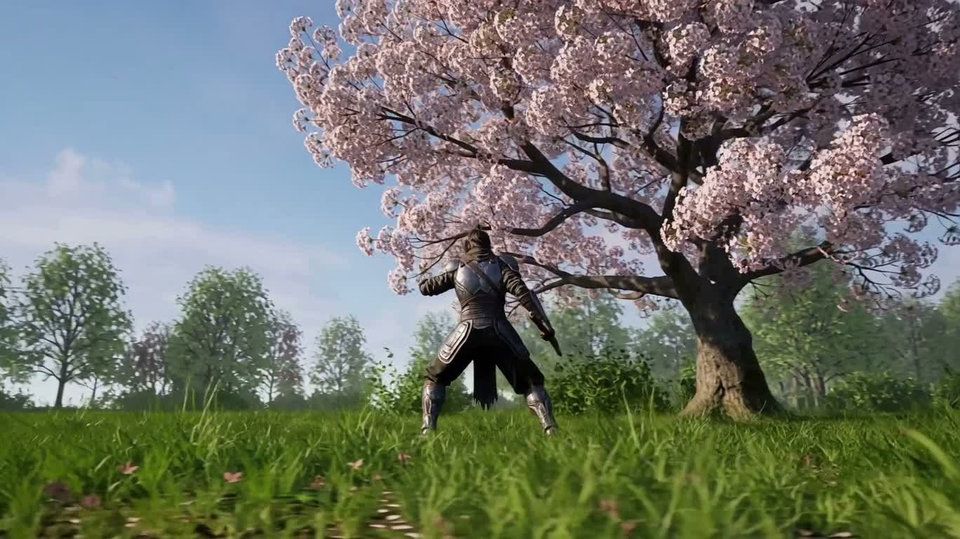樱树微风下的机械武者 — AI video creation