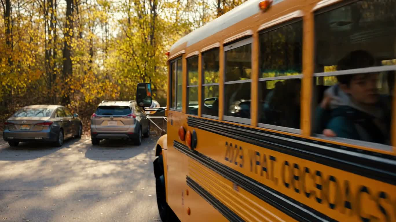 Pouvoir rose près du bus scolaire