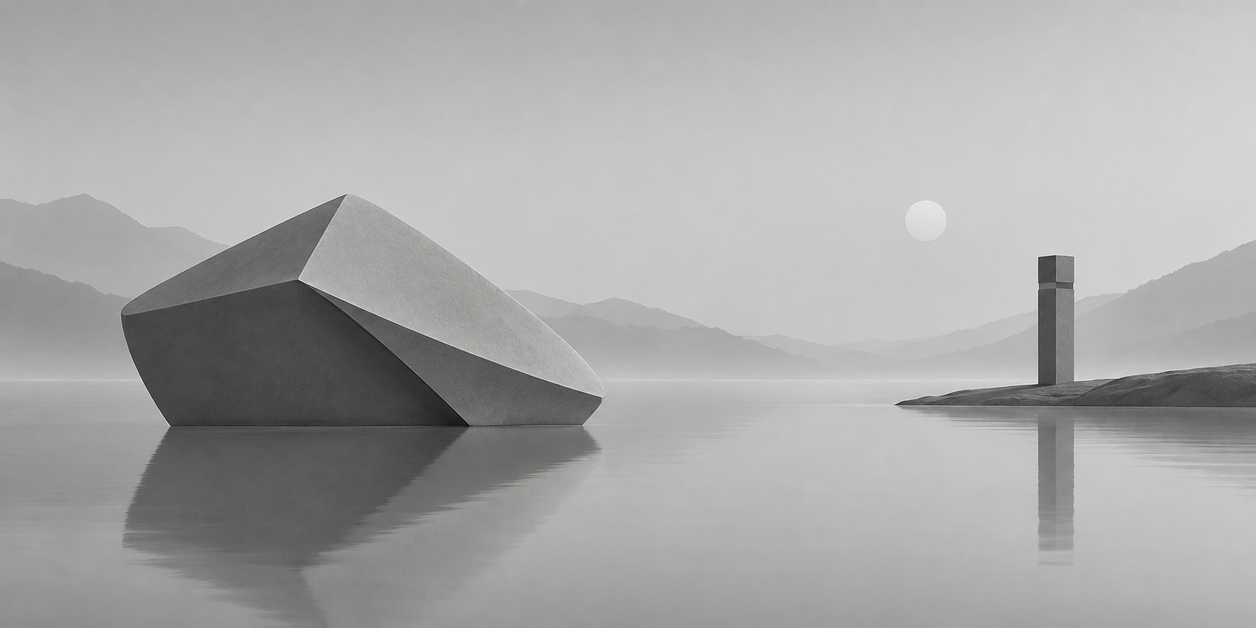 Minimalist Geometric Aesthetics Floating in a Monochrome Space