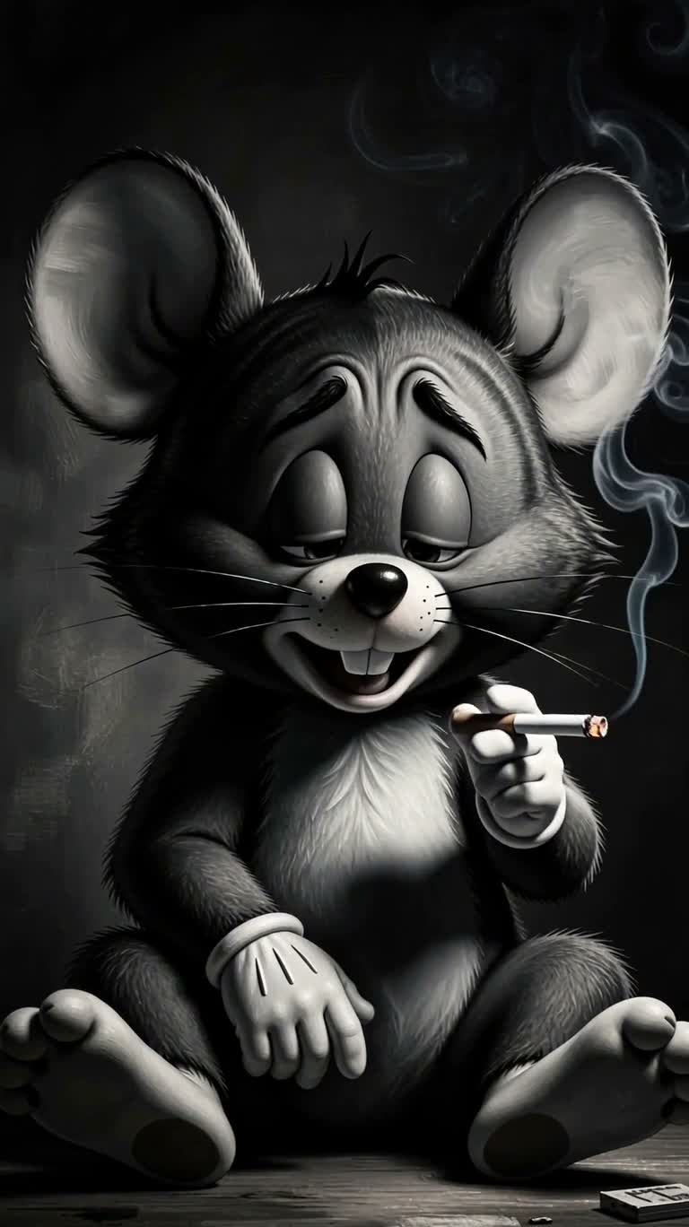 黑白烟雾中的忧郁鼠肖像