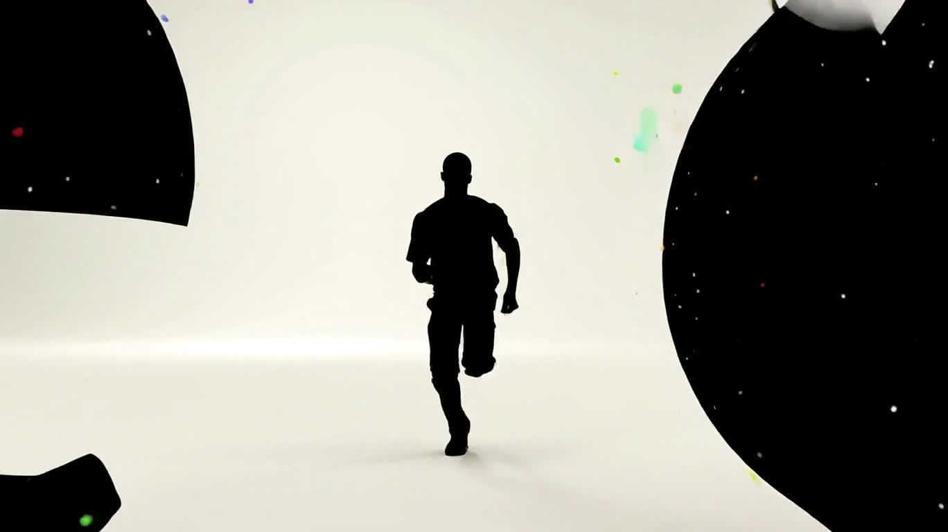 Coureur noir bondissant par-dessus les lettres