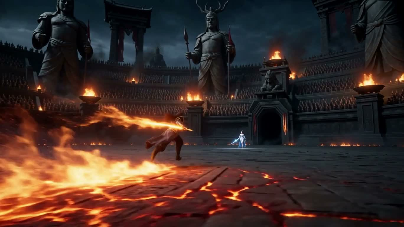 Duel de feu et de glace dans l'arène antique