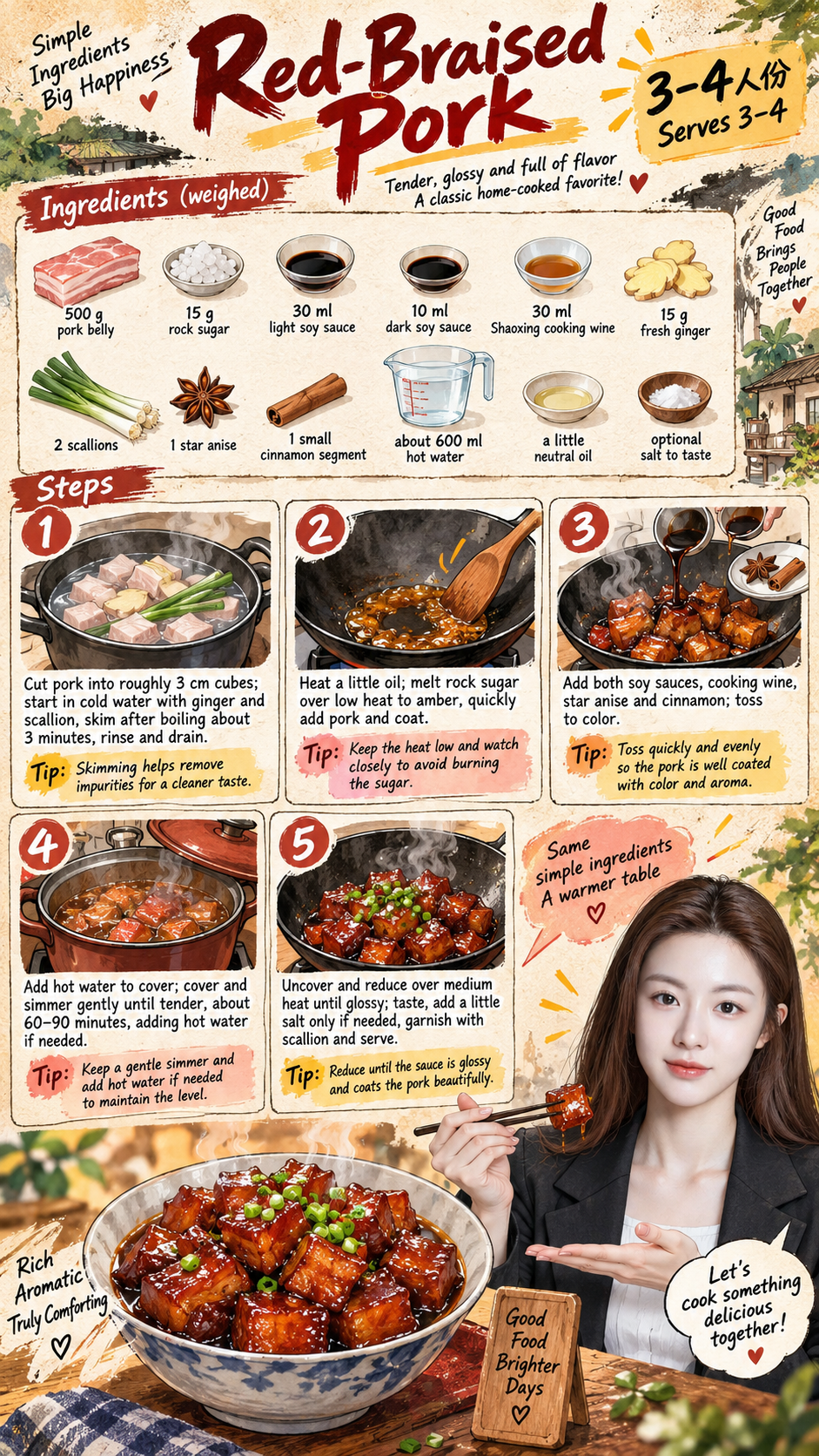 Thịt kho tàu: Infographic công thức phong cách manga