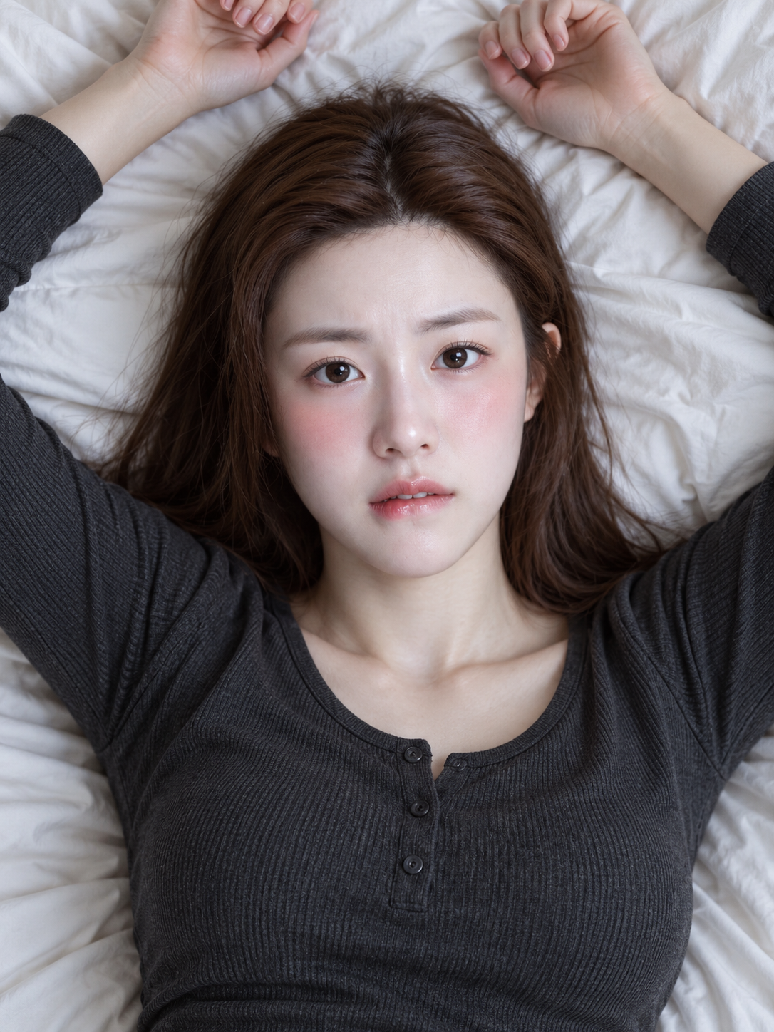 床上俯拍的成年人物近景肖像