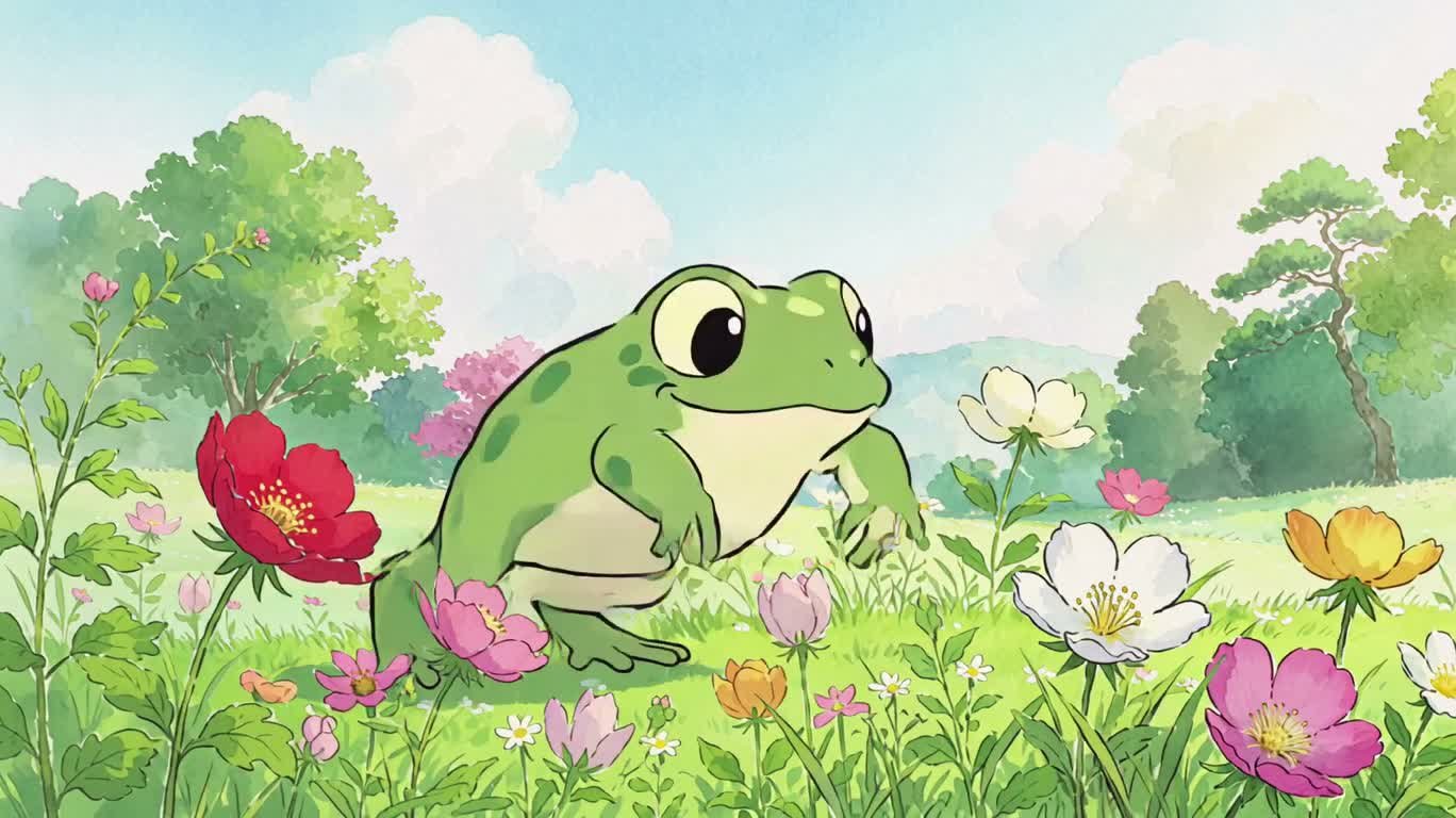 Petite grenouille joyeuse dans le champ de fleurs