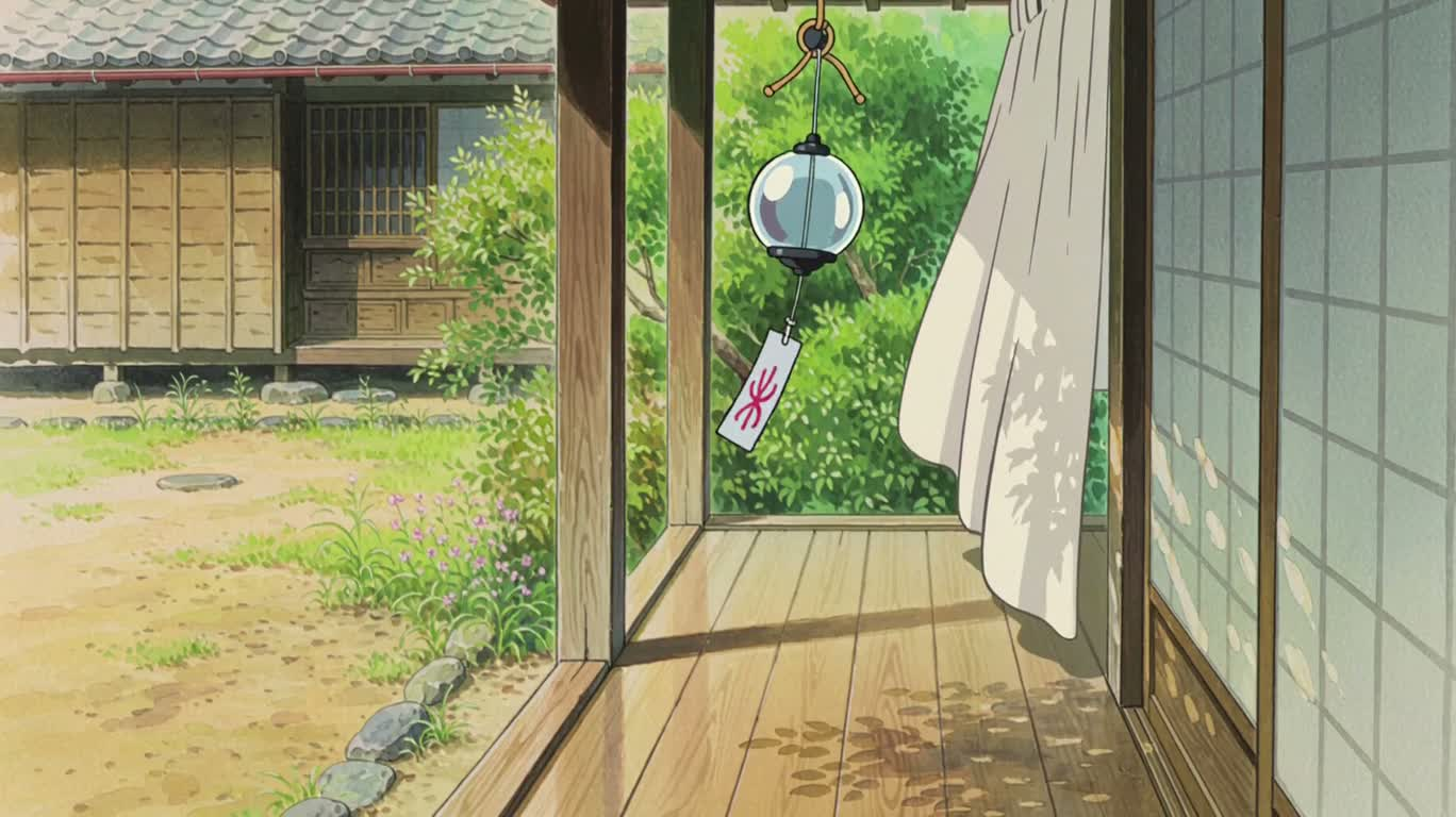 茶トラ猫と夏の風鈴