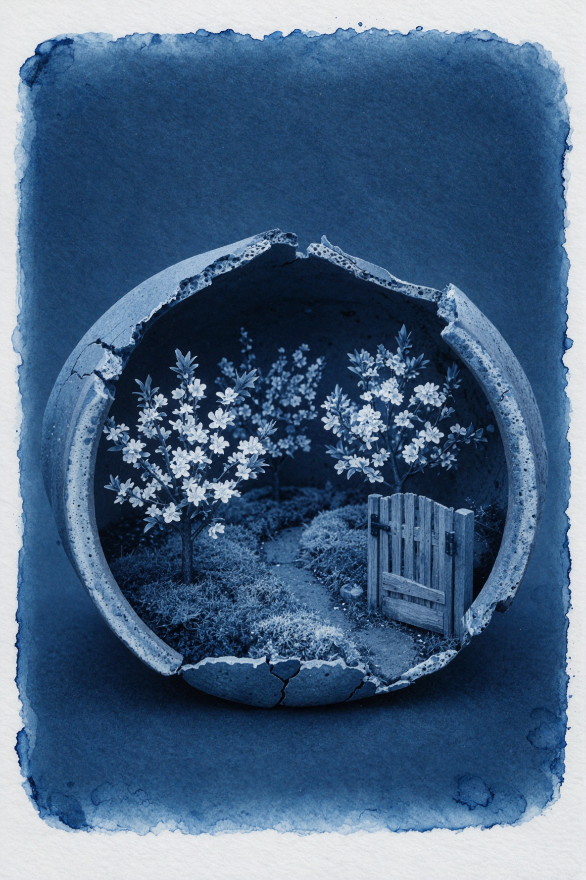 Printemps dans un pot de terre · Art cyanotype — AI image creation