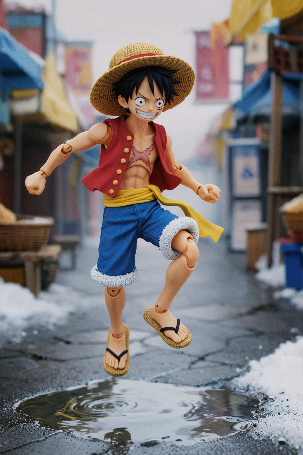 Monkey D. Luffy · Nhảy qua vũng nước · Âm bản màu
