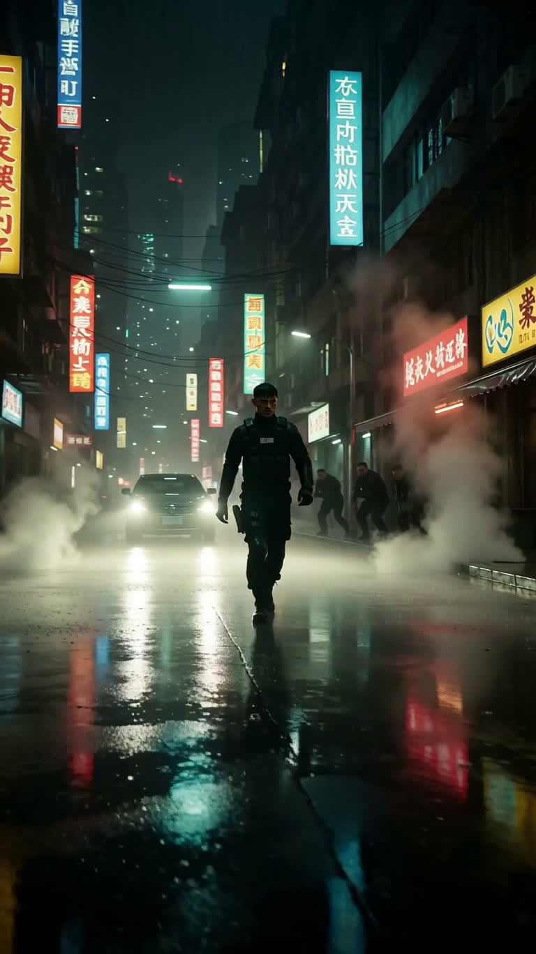 雨夜霓虹巷的战术追击
