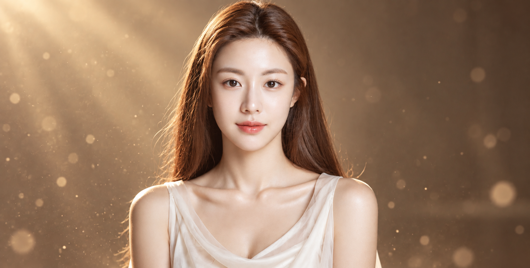 Elegant and Gentle Female Portrait in Warm Light and Dust