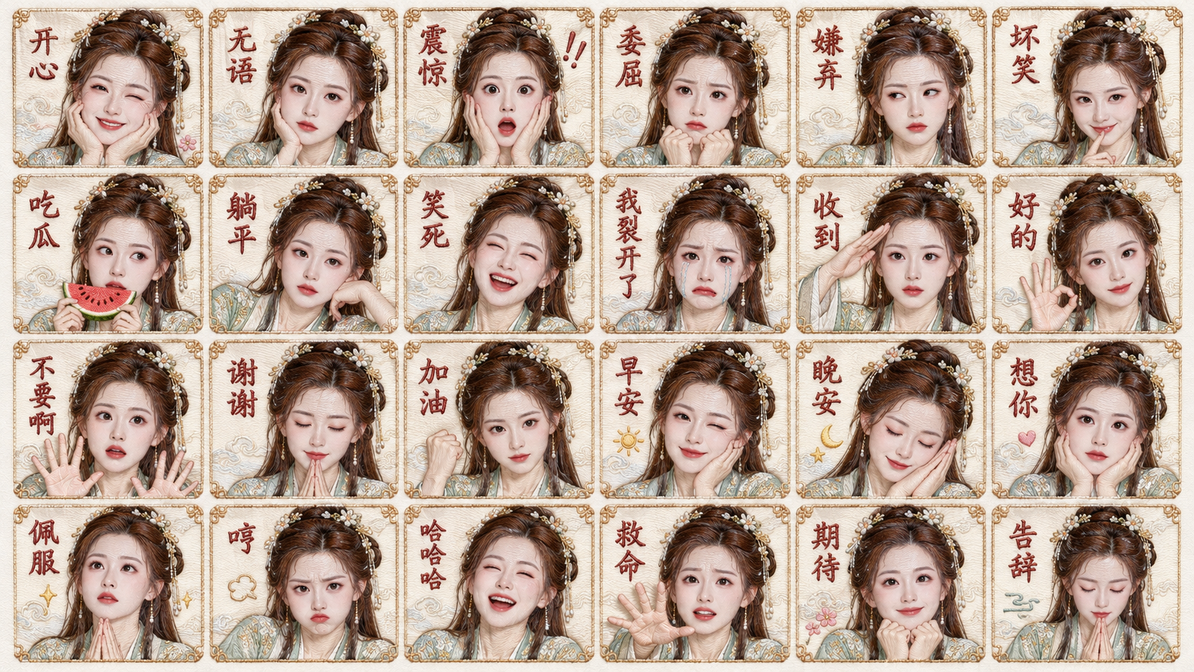 苏绣古典美人24格表情贴纸