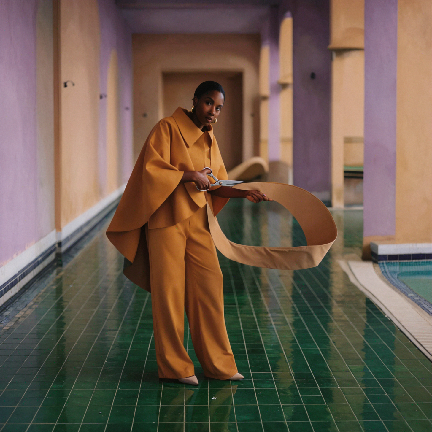 Adult African Fashion Designer · Cutting Fabric · Tilt-Shift — AI image creation