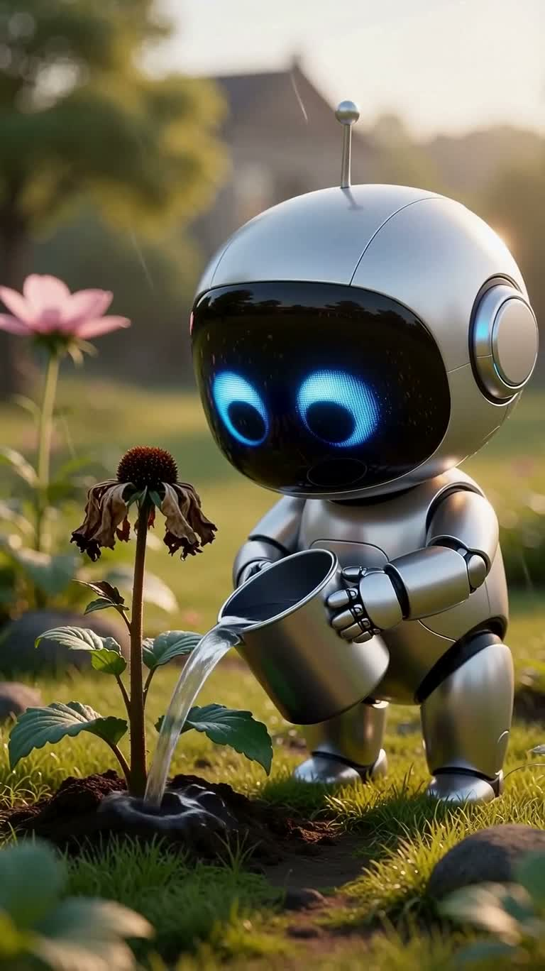 小さなロボットと咲き誇る希望の花