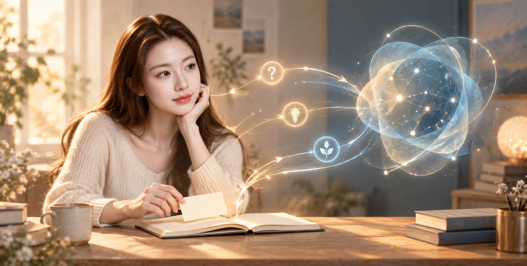 以光影象征人机对话的温暖概念插画 — AI image creation