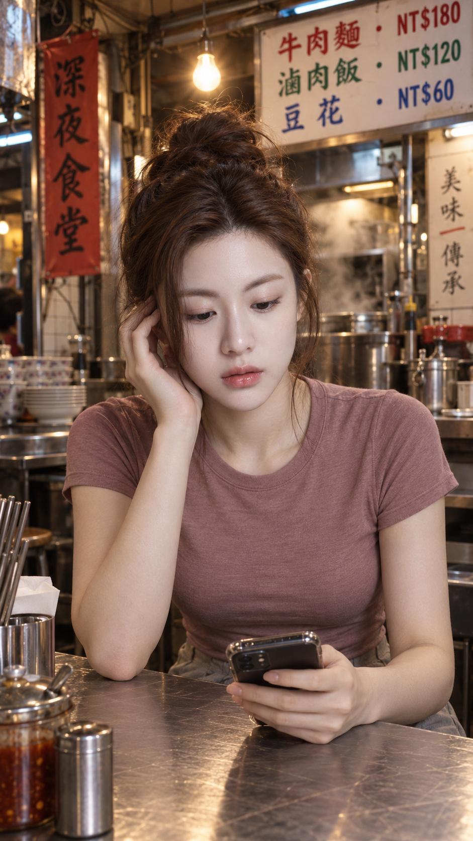 심야 대만 분식점의 자연스러운 인물 사진