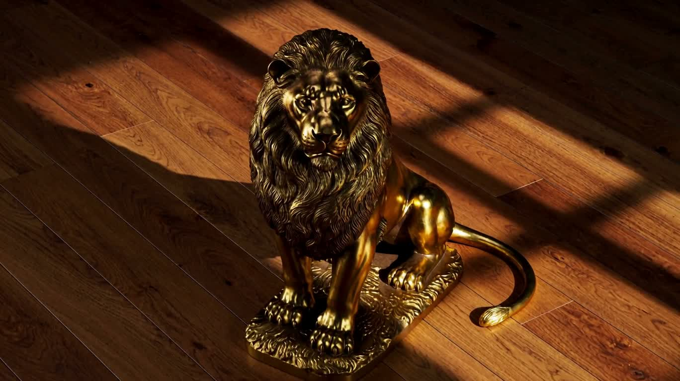 Le regard royal de la statue de lion doré