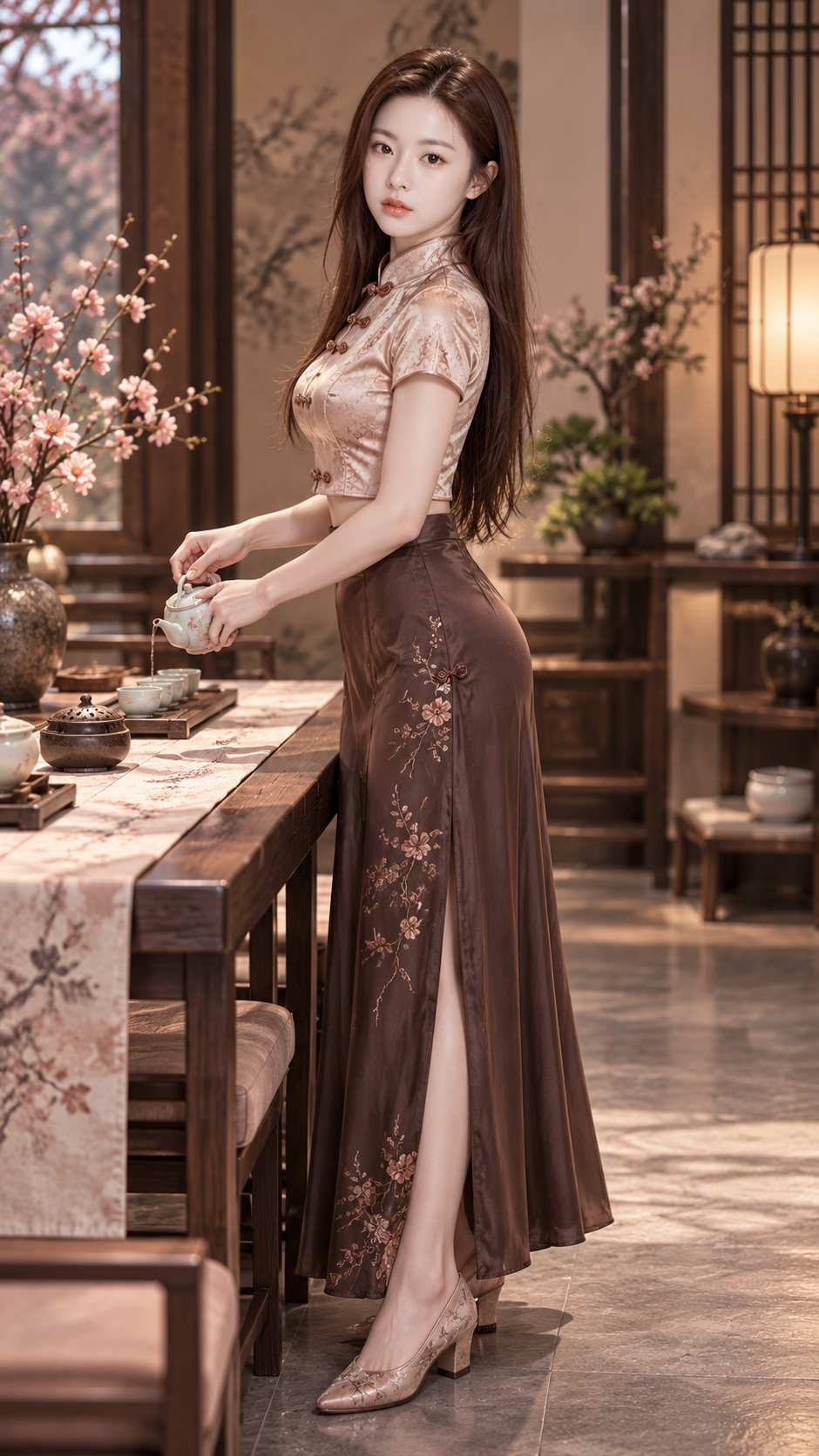 茶室に映る麗しき姿 — AI image creation