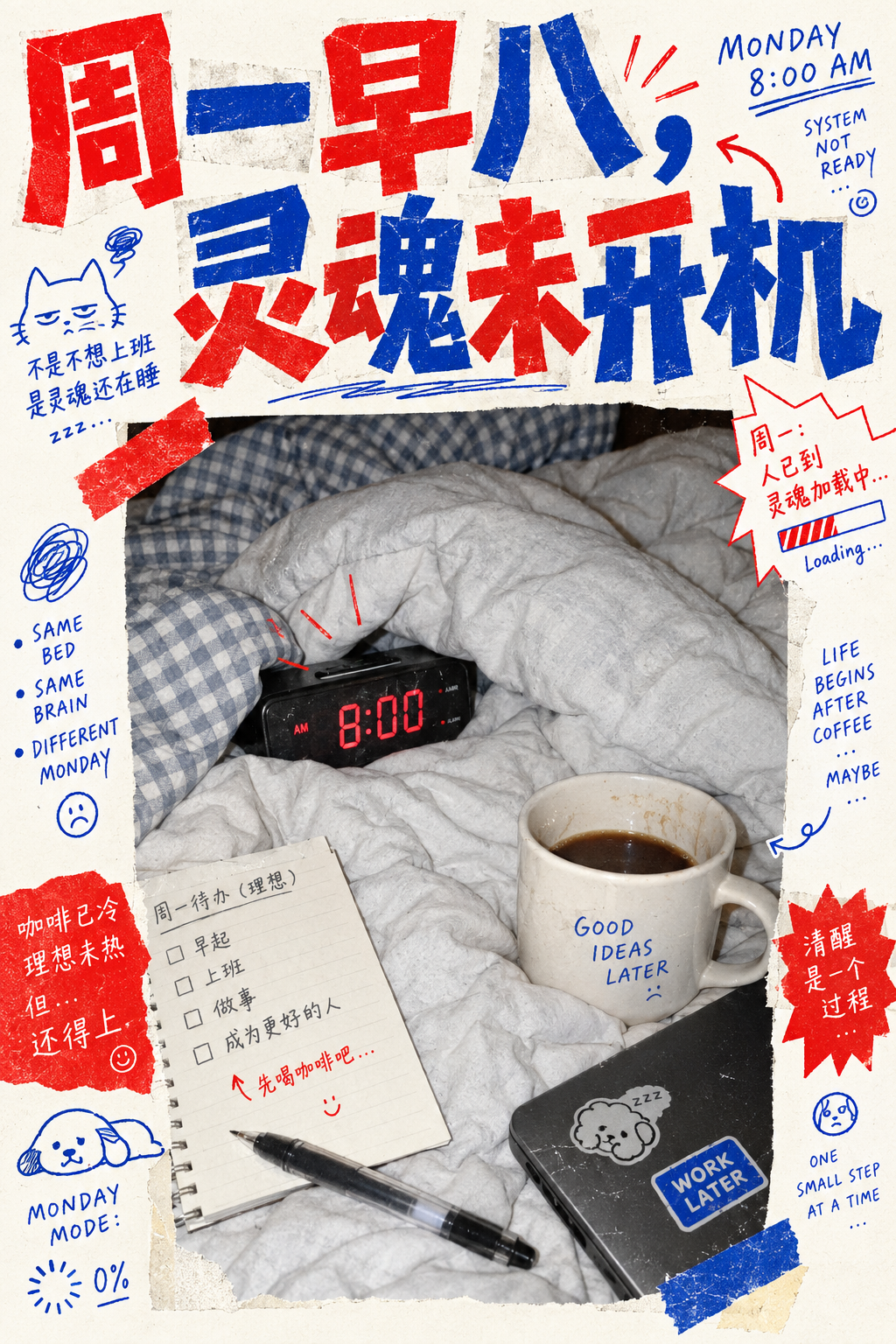 월요일 오전 8시, 영혼은 아직 부팅 전 - 반디자인 밈 포스터