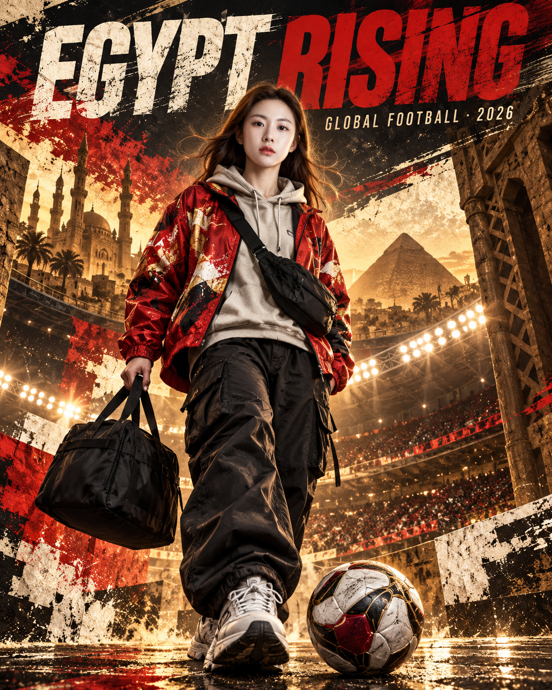 エジプトにインスパイアされた国際サッカースポーツ風オリジナルポスター