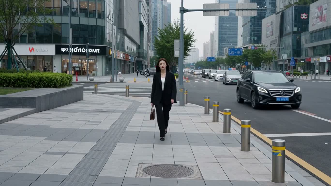 Le vent la guide à travers les rues de la ville