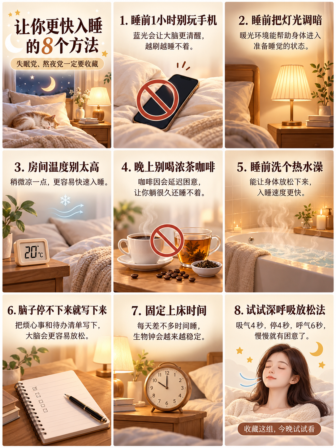 治愈系助眠指南九宫格