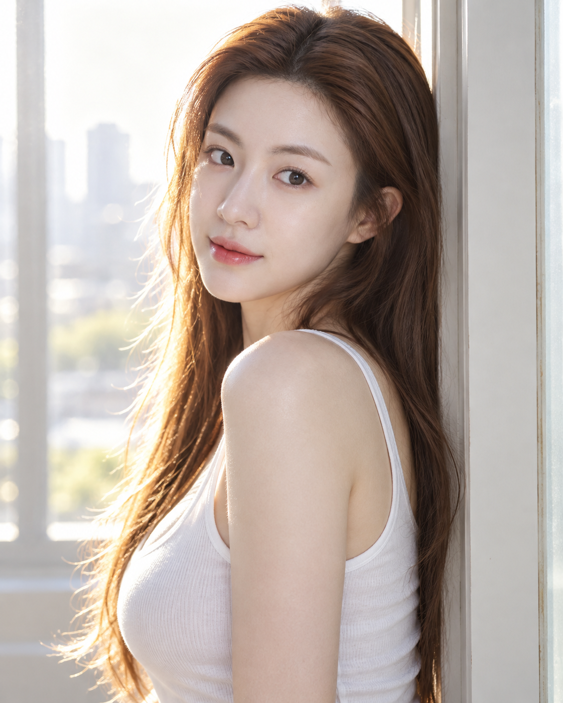 역광 창가에서의 부드러운 뒤돌아봄