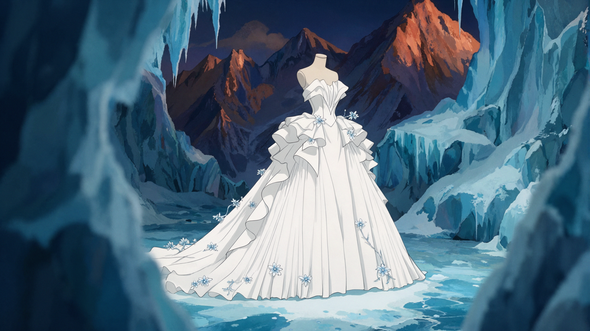 Installation de mariage enneigée · Cel shading japonais — AI image creation