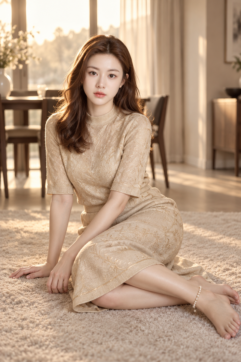Warm Golden-Hour Indoor Fashion Portrait — AI image creation