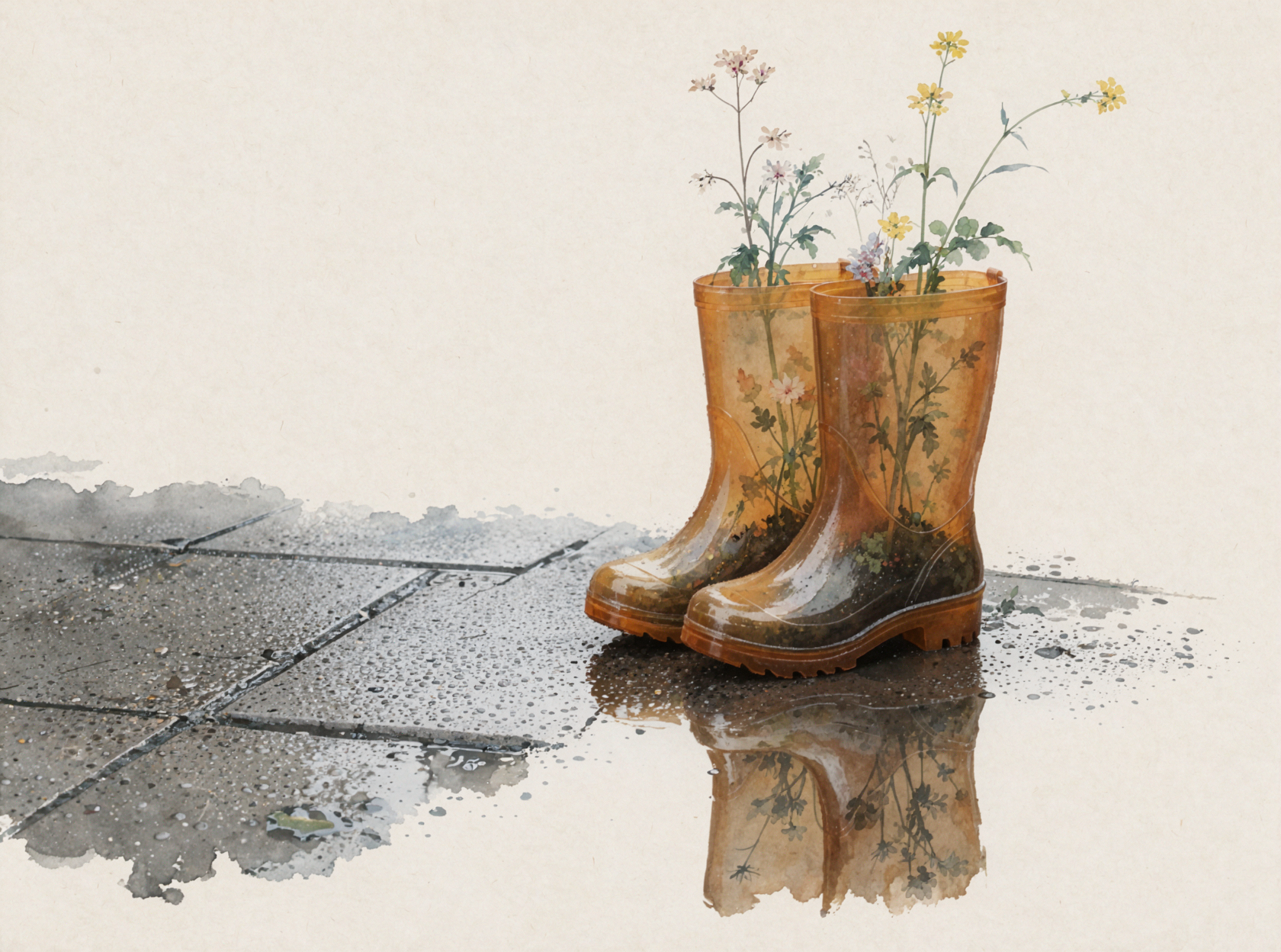 Bottes de pluie ambrées · Réserve d'encre — AI image creation