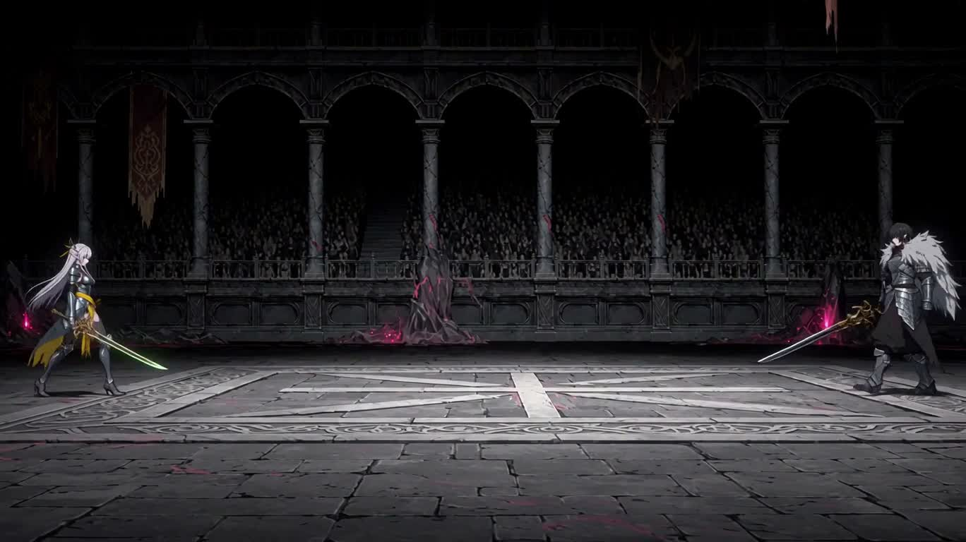 Gothic Duel Under Neon Blade Light