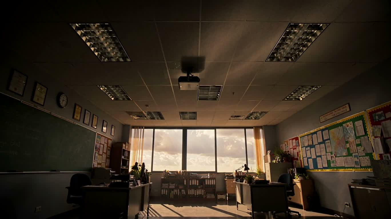 Cinematic Campus Office Under an Epic Sky