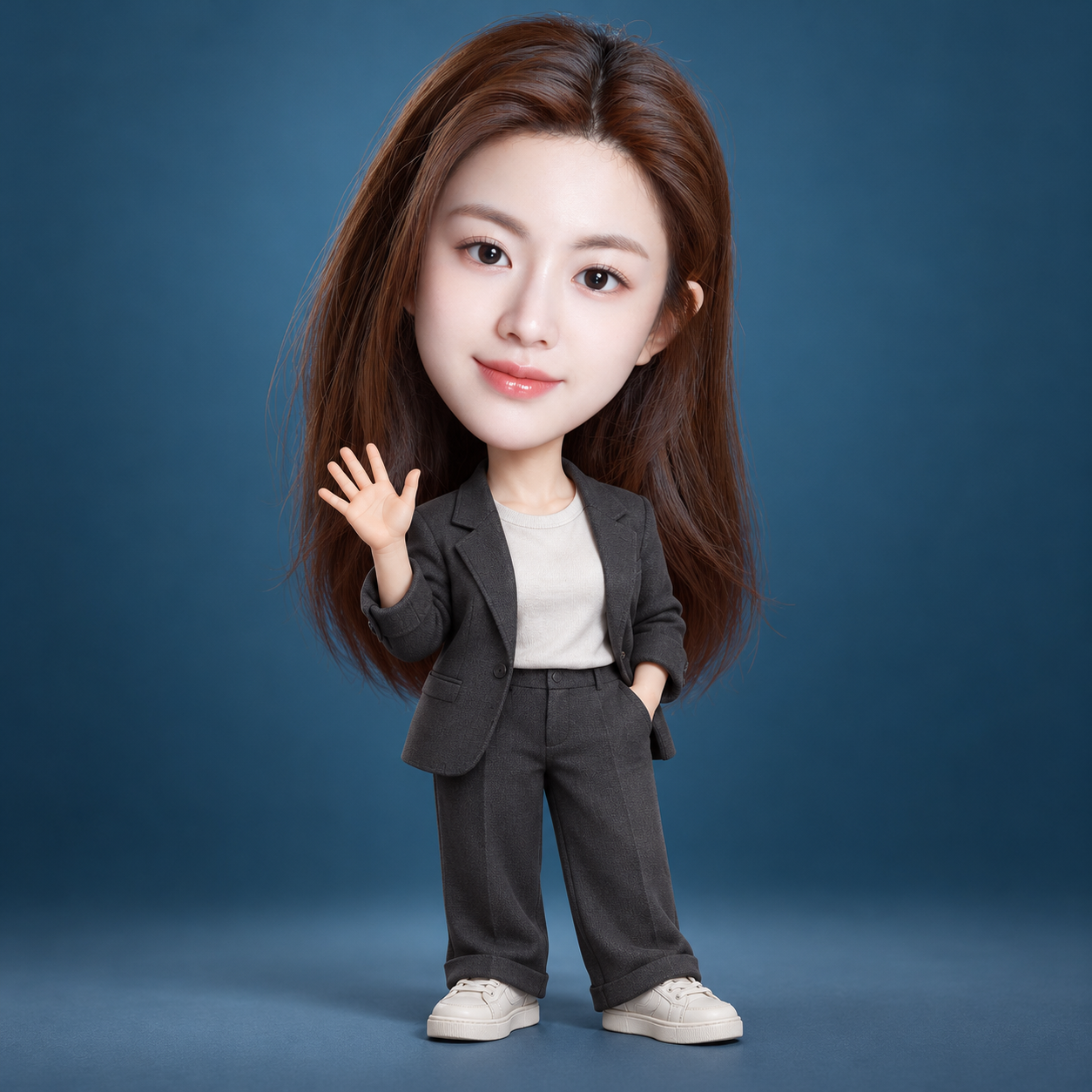 성인 정체성을 고정한 과장된 비율의 3D 만화 초상화