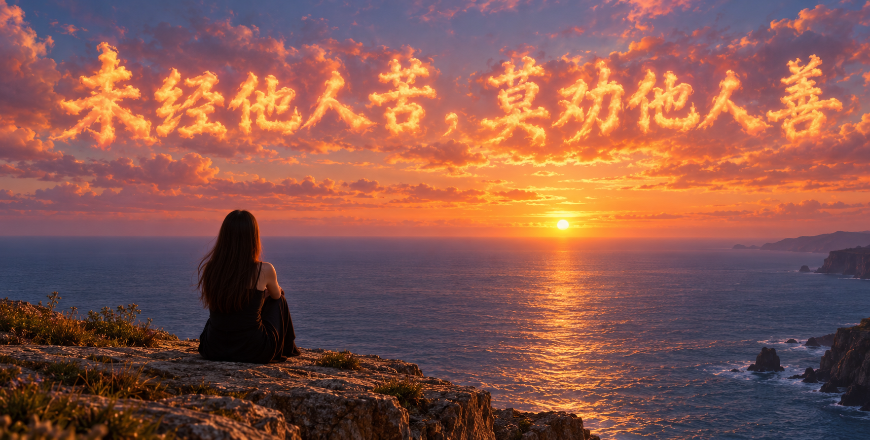 悬崖独坐与云中文字