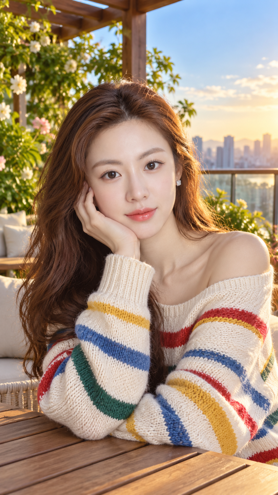 金色露台：印度女性彩条针织肖像
