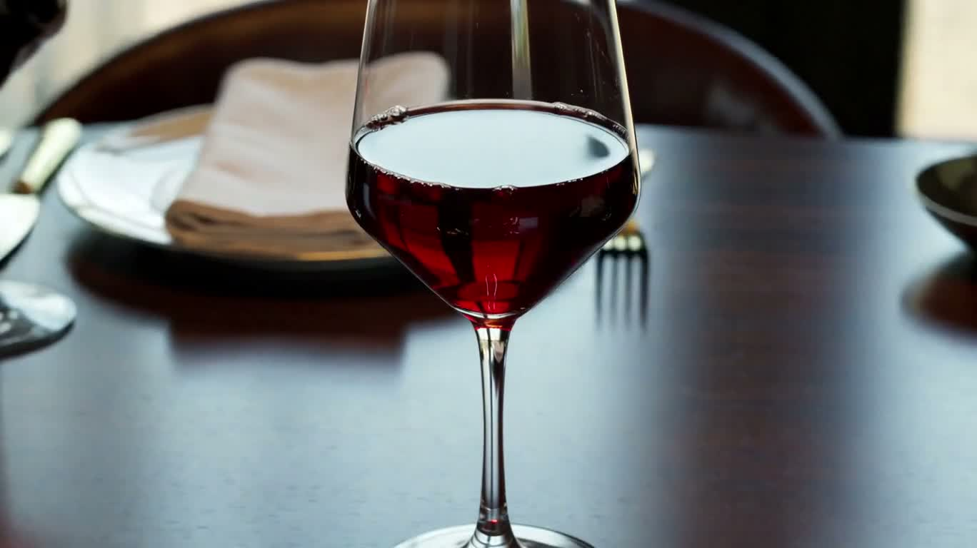 赤ワイングラスと静かな食卓