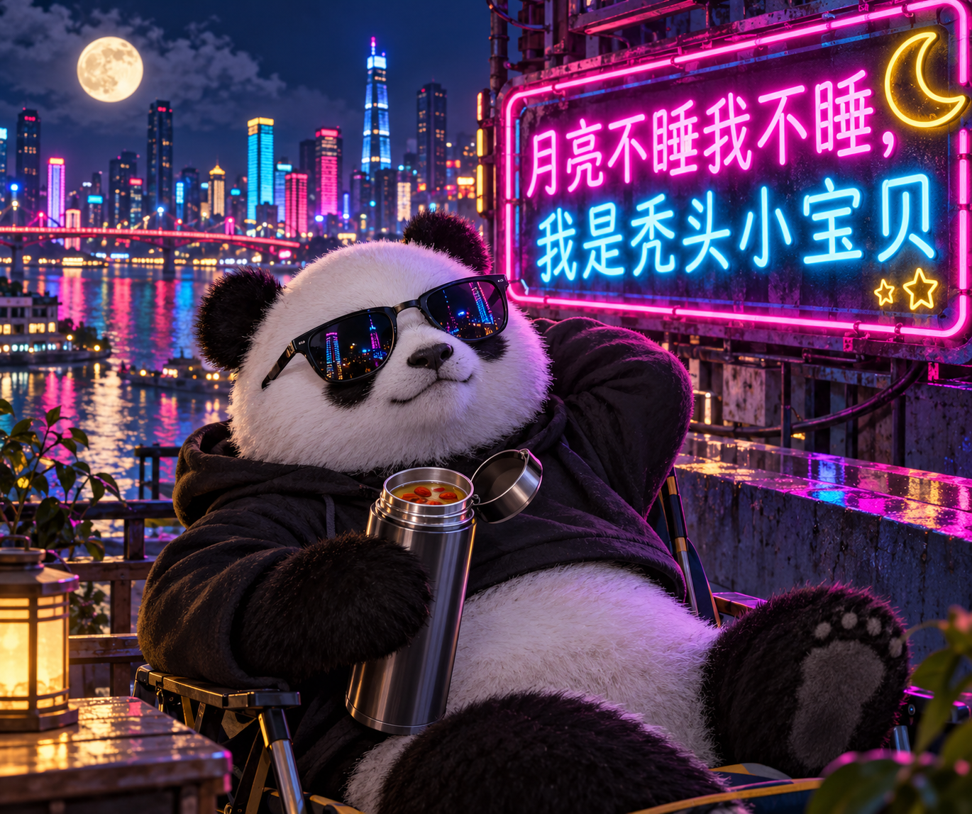 深夜霓虹熊猫的枸杞保温杯 — AI image creation