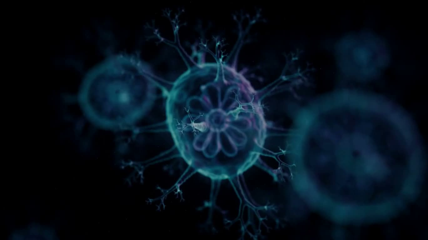 Univers microscopique de microbes néon fluorescents