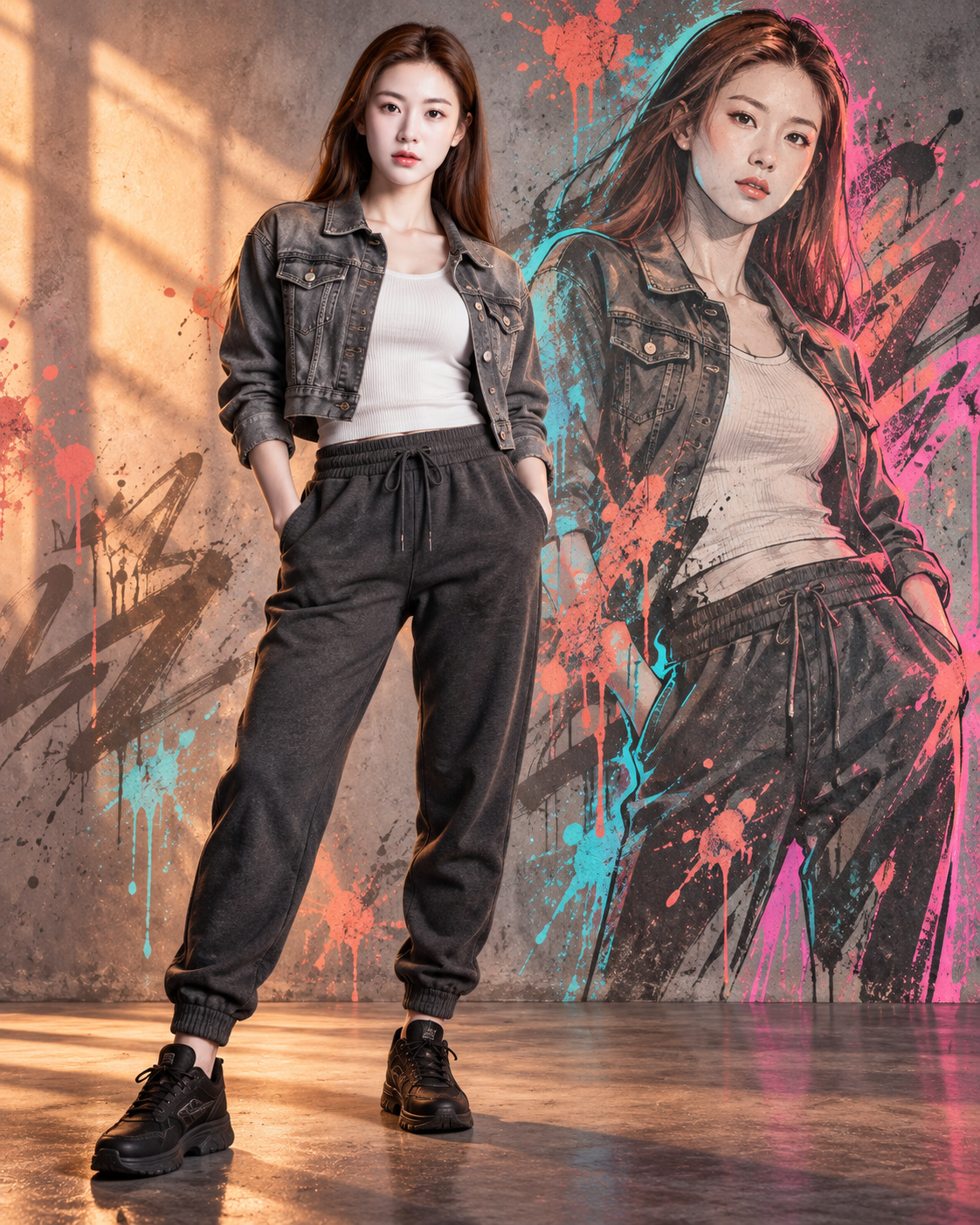 Chân dung đôi hiện thực đường phố và graffiti người lớn