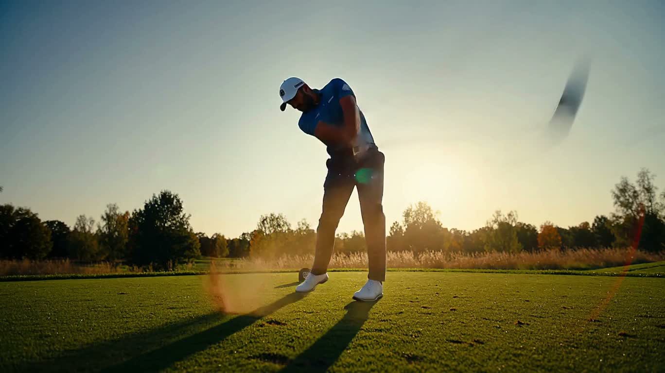 Vol de balle de golf à l'heure dorée